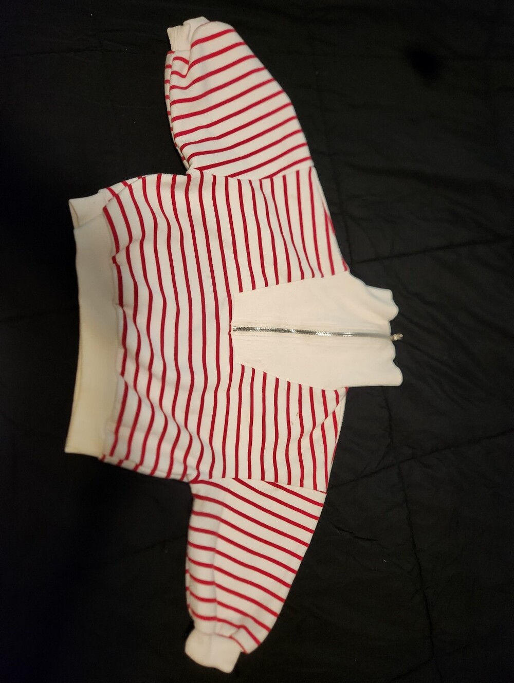 Kids Red & White Striped Zip-Front Pullover